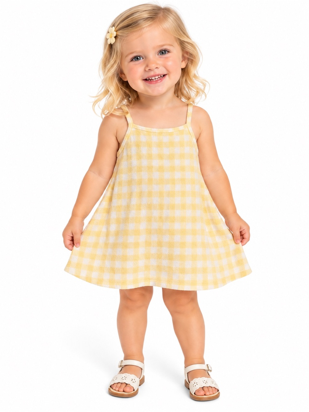 Zara Baby Yellow White Gingham Knit A-Line Dress | Size 12-18M